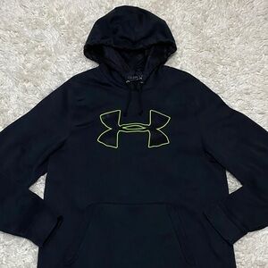 Under Armour Black Mens Hoodie with Bright green trimmed  Logo size Large